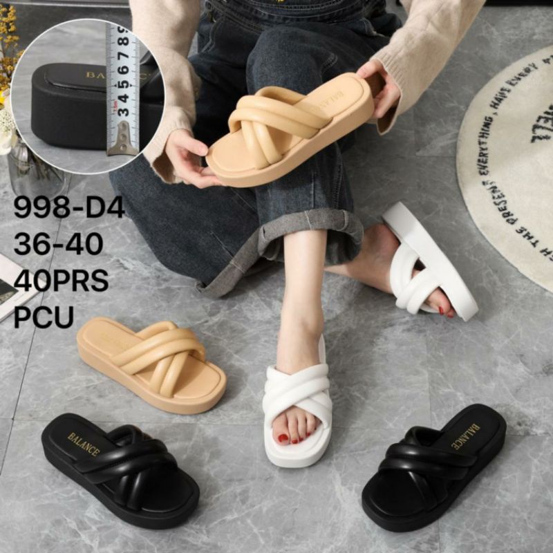 Original Sandal Balance 998-D4 Wedges Silang Wanita Bahan Karet Jelly Premium PCU Import Sendal Selop Belinda Motif Cross Cewek Slop Prempuan 998-D1 Impor Empuk Nyaman Cantik Viral Kekinian 998