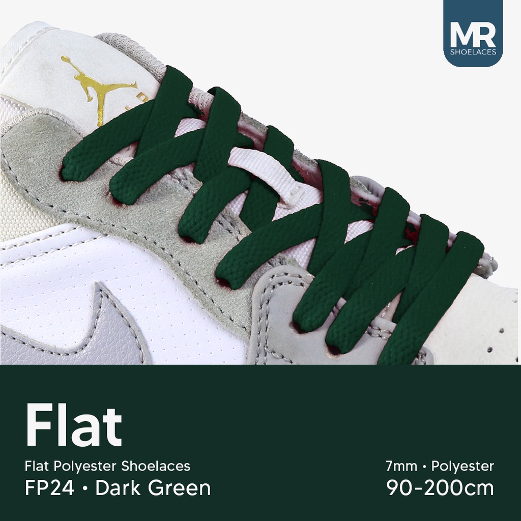 Original MR Shoelaces FP24 Dark Green Tali Sepatu Pipih Flat 7mm 80cm 90cm 100cm 120cm 130cm 150cm 180cm 200cm Polyester