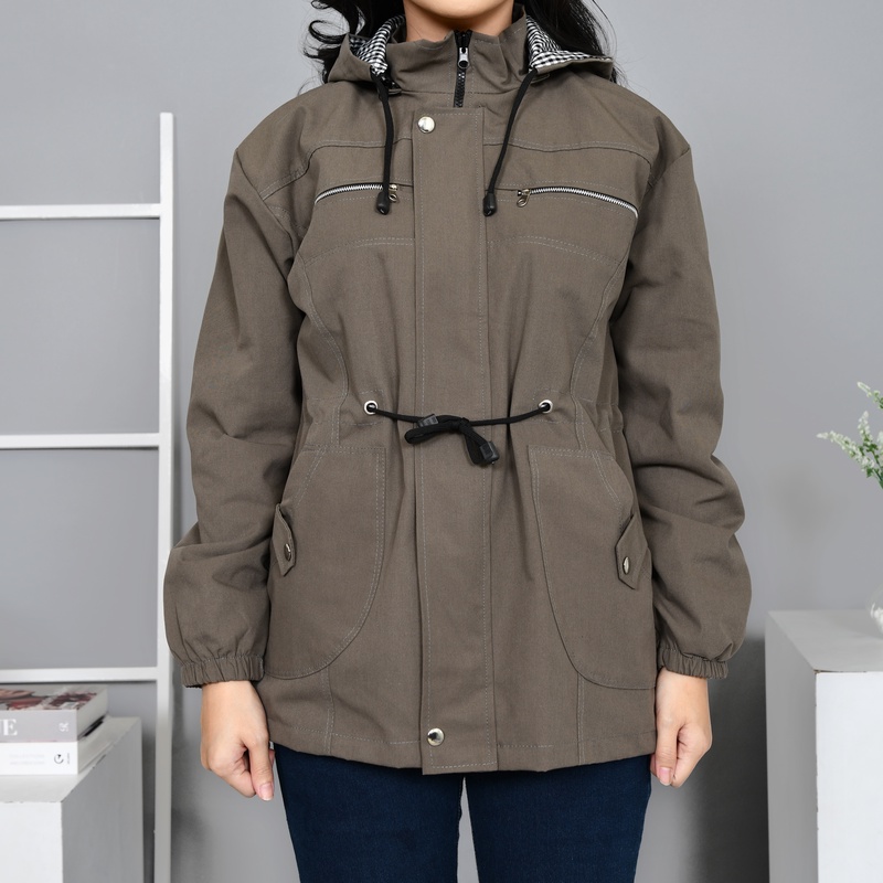 Parka Wanita Korea Jumbo Anti Angin Panjang Bolak Balik Baby Canvas Ukuran XXL Sampai 4XL