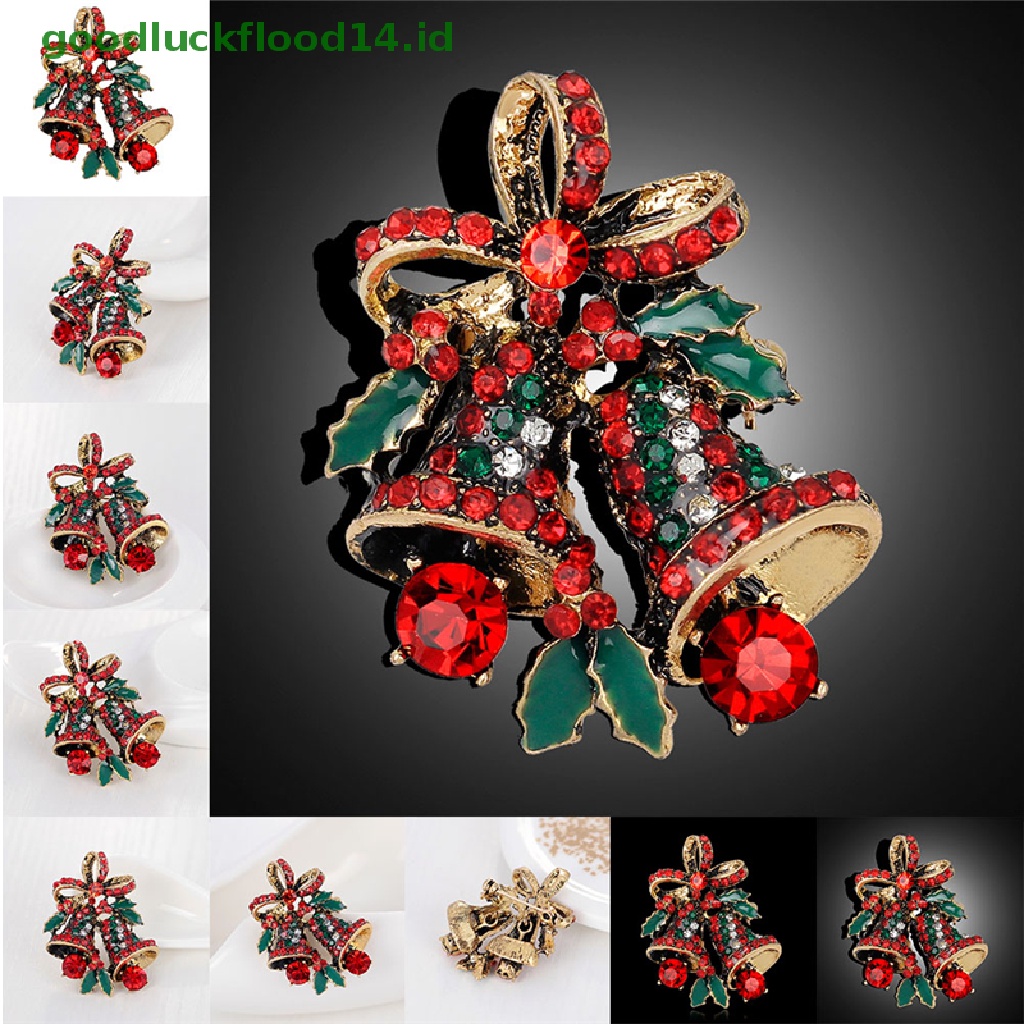[GOOGFOUR] 1pc Fashion Natal Berlian Imitasi Lucu Christmas Bell Bros Pin Xmas Hadiah Pesta [TOP]