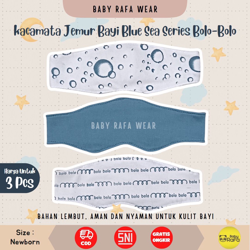 3 Pcs Kacamata Jemur Bayi Penutup dan Pelindung Mata Bayi Serian Biru Blue Sea merk SNI Bolo - Bolo