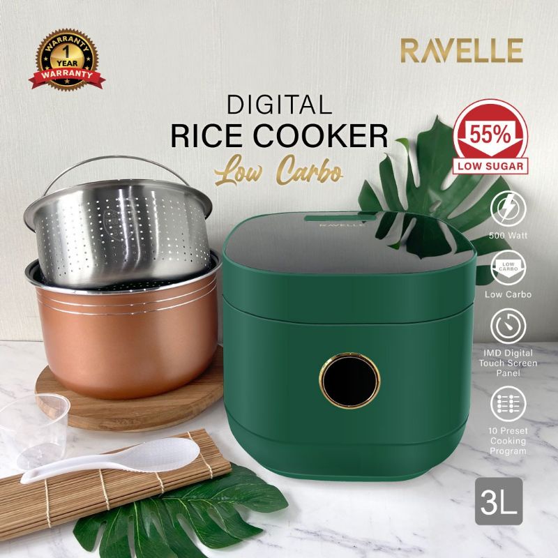 Rice Cooker Low Carbo ravelle digital 3L 1.2L Nasi Rendah Gula