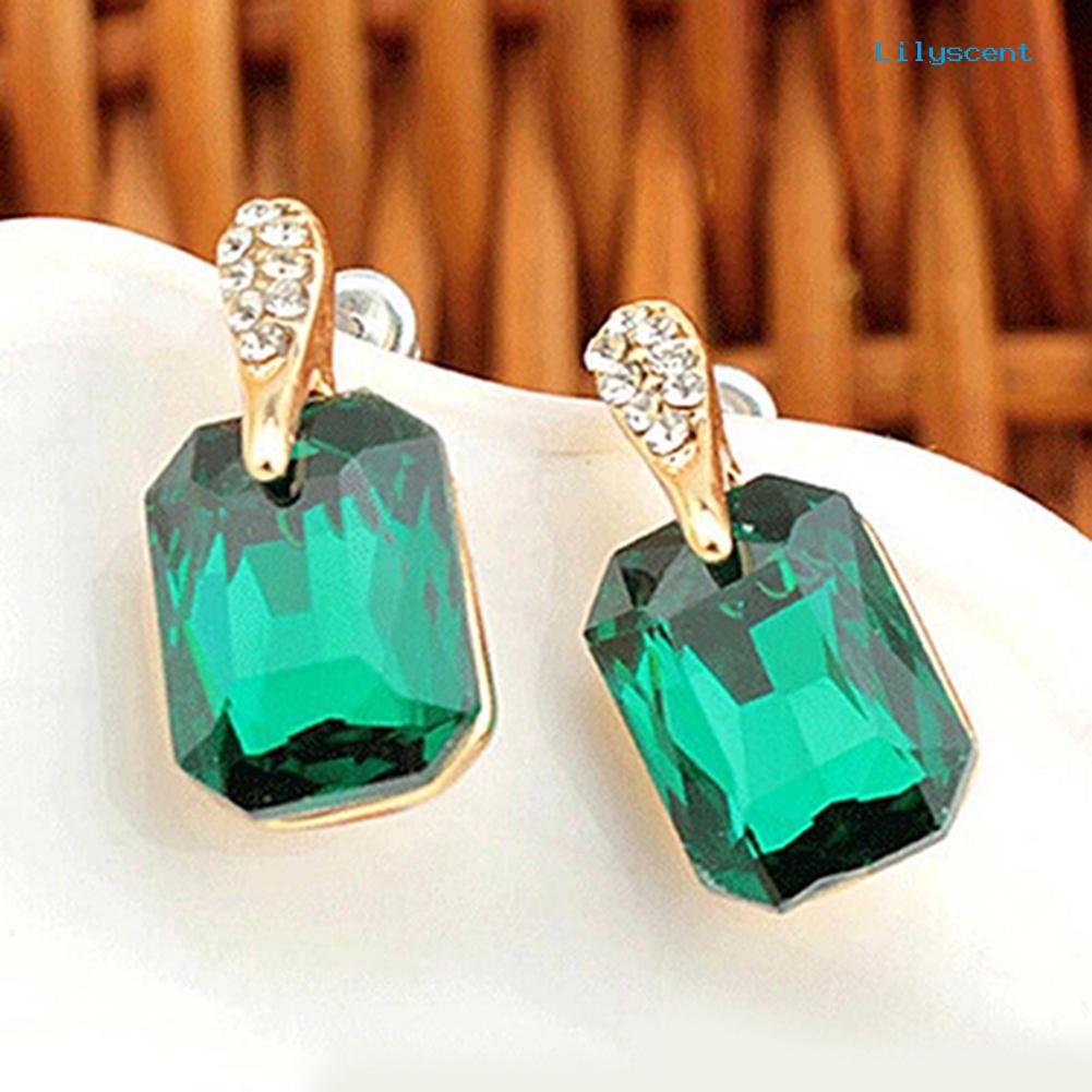 [LS] Wanita Elegan Persegi Panjang Berlian Imitasi Ear Studs Earrings Perhiasan Hadiah Ulang Tahun