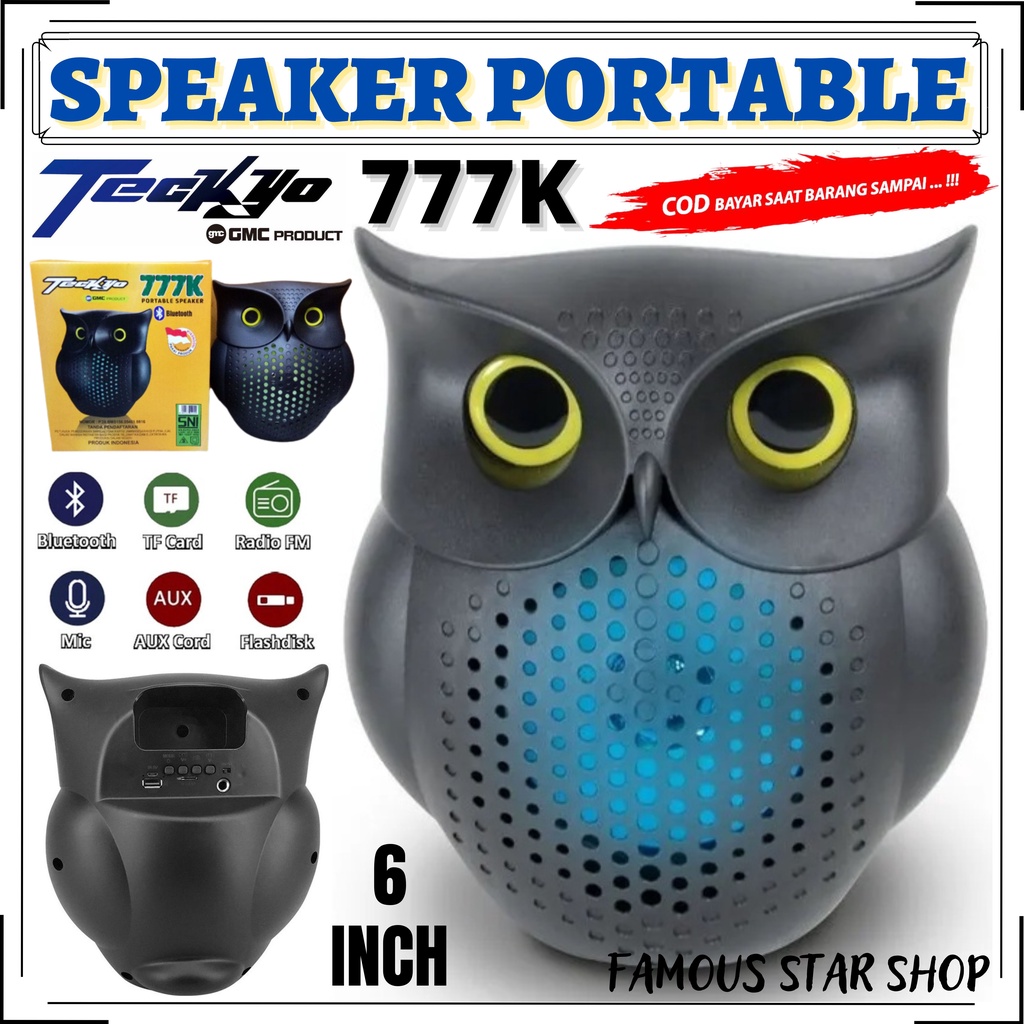 Speaker Burung Hantu 6 Inch GMC Teckyo 777 K Bluetooth Portable USB/Fm Radio/Tf Card | Sperker Bluetooth Teckyo 777K Burung Hantu / Speaker GMC / Speaker Portable 6 Inch NEW PROMO | Speaker Unik GMC Teckyo 777 K Bluetooth Portable Speaker | FMS