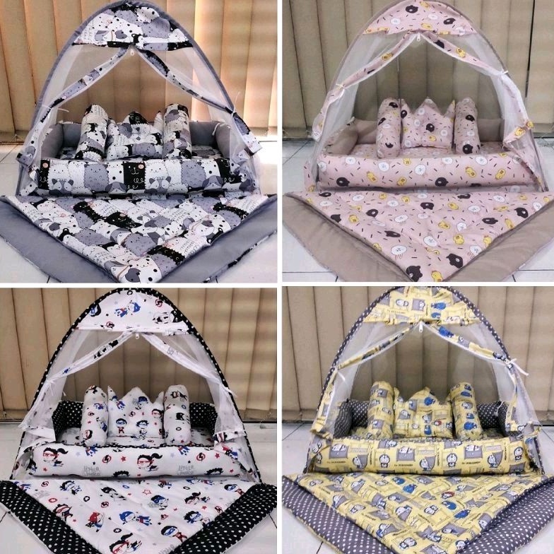 BEST-SELLER Kasur Bayi Kelambu dan-Bedcover Motif Archery x Polkadot-navy CBNK 029 PLUS NON FURING