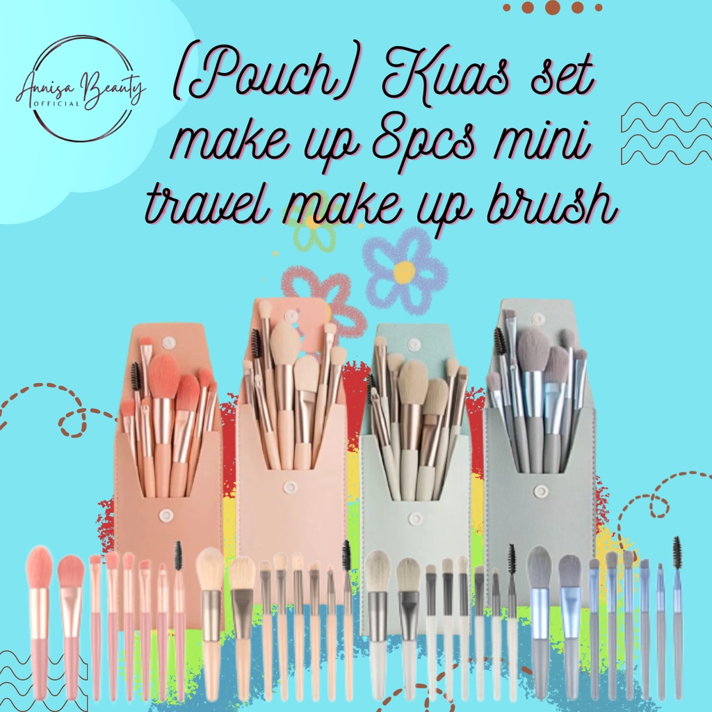 (Pouch) Kuas set make up 8pcs mini travel make up brush