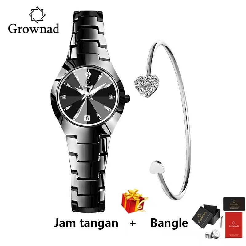 【Jam+Gelang+Box】Jam Tangan Wanita Hitam Original Berlian Anti Air Analog Bisnis Kuarsa Jam Tangan Cewek（Gratis Gelang + Kotak）