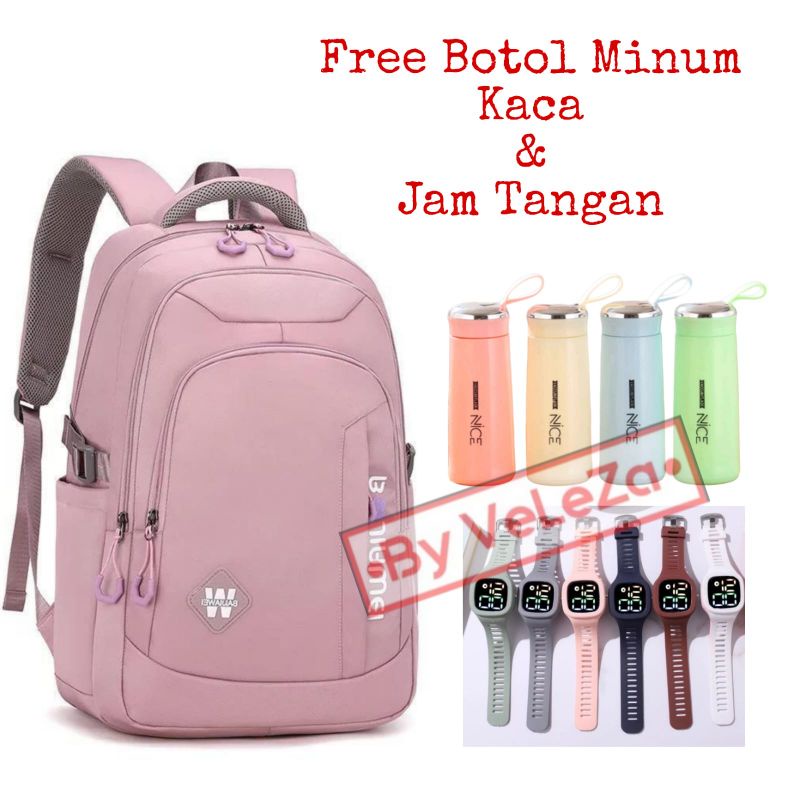 Tas Ransel Anak Sekolah Remaja Weibo gratis jam botol minum