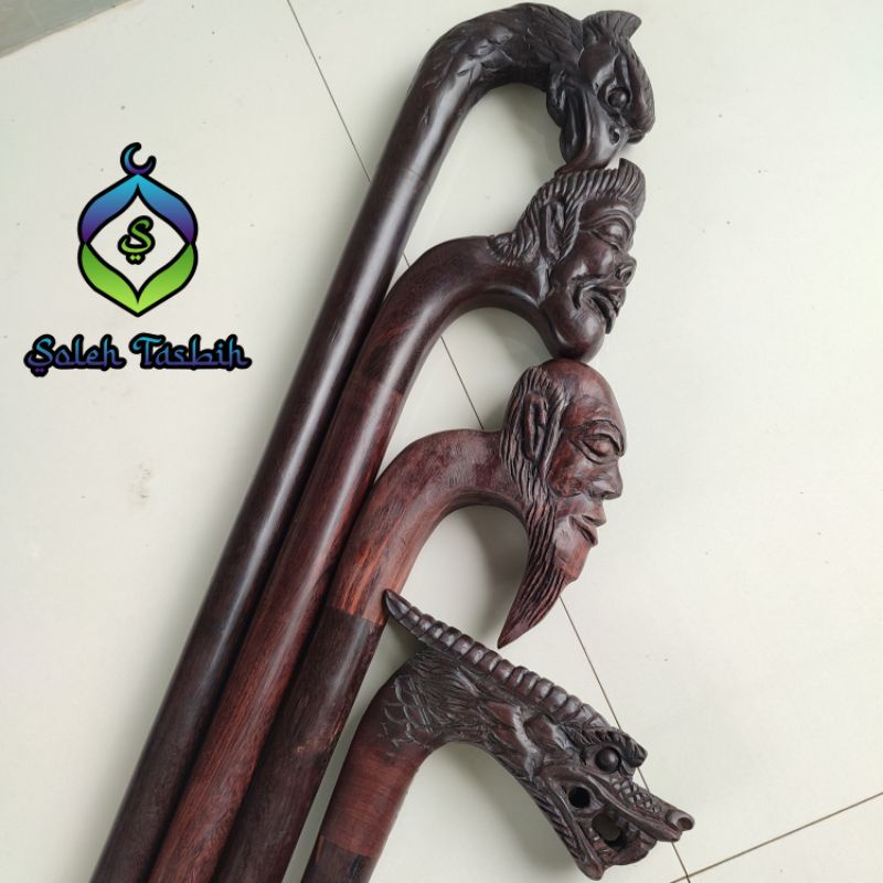 Tongkat Jalan Kayu Galih Asem Motif Ukir (Naga, Orang Tua, Semar, Garuda) Panjang 1meter