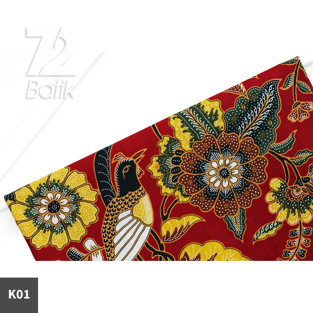 KAIN BATIK PREMIUM Bahan Katun Motif Burung Kembang Ceplok Merah 722742 Cap 72 Jarik Jarit Samping Kebat Panjang Batik Katun Modern Premium Bahan Seragam Batik Pernikahan Kantor Keluarga Murah Kamen Jadi Batik Bali Lembaran