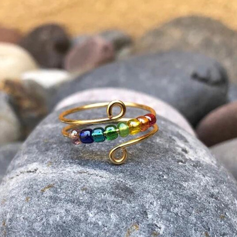 Fidget Bead Rings For Anxiety Copper Spinner Ring Cincin Anti Kecemasan Berputar Cincin Pereda Stres