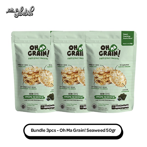 

Bundle 3pcs - Oh Ma Grain! Popped Rice Crackers Seaweed 50gr | No MSG
