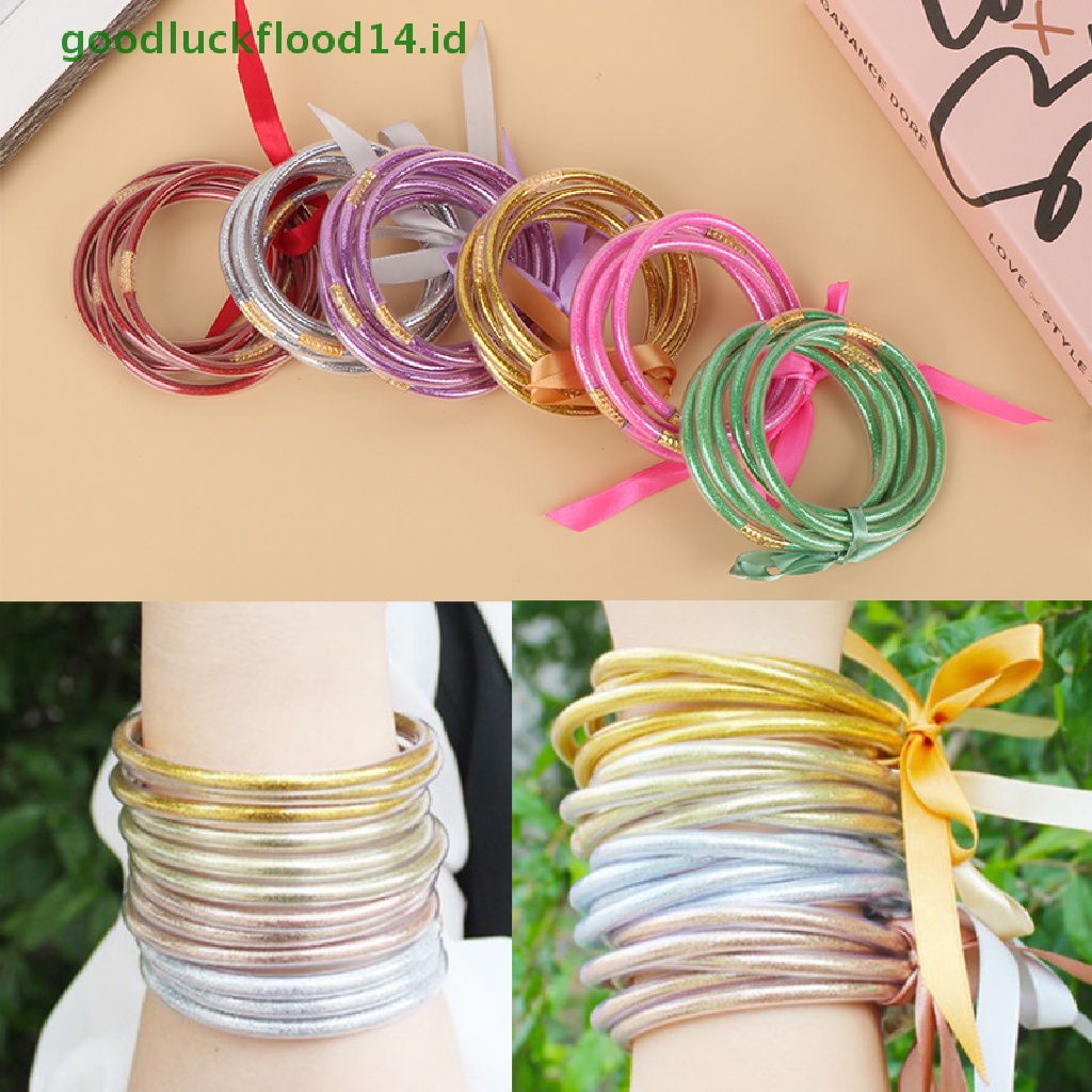 [GOOGFOUR] 1set Shiny Gold Buddhist Rush Gelang Halus Bharm Budha Gadis Gelang Silikon Plastik Glitter Jelly Budha Cahaya Gelang Hadiah [TOP]