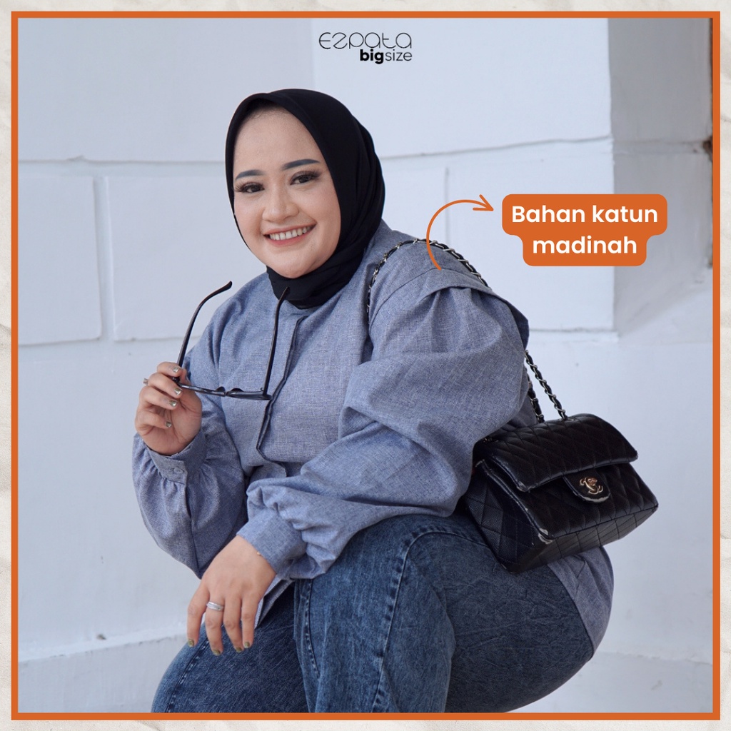 Ezpata Kemeja Jumbo Bigsize Wanita Kerja Kuliah Shella Blouse Polos Katun Madinah Premium Lengan Panjang Wudhu Friendly Terbaru Termurah