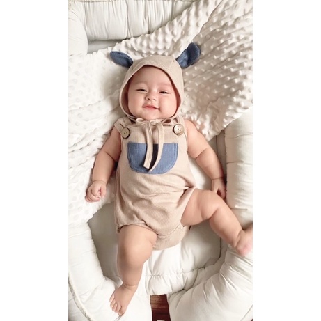 [12.12 SALE ] MIOUBABY -  overall free bonnet / overall baby / overall bayi / jumpsuit bayi / bodysuit bayi / selimut bayi / romper bayi / romper baby / baju kodok anak / overall anak / hadiah lahiran