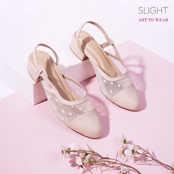 SLIGHT Sepatu Sandal Slingback Alice 3cm Krem Hitam Pink