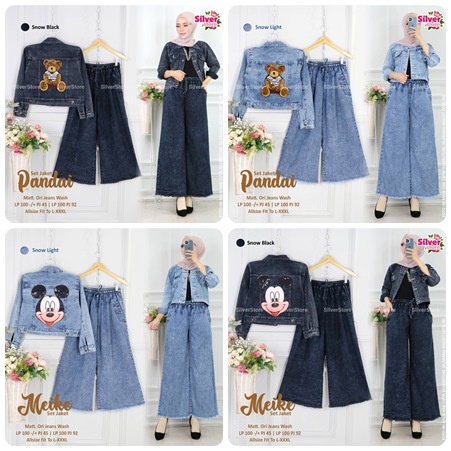 SETELAN JEANS / 11.7 / FARRASET YESIA YASMI MIREKEL ZASIA PANDAI ARIYANA PYTIA MEIKE / ONE SET ALLSIZE JUMBO / SILVER