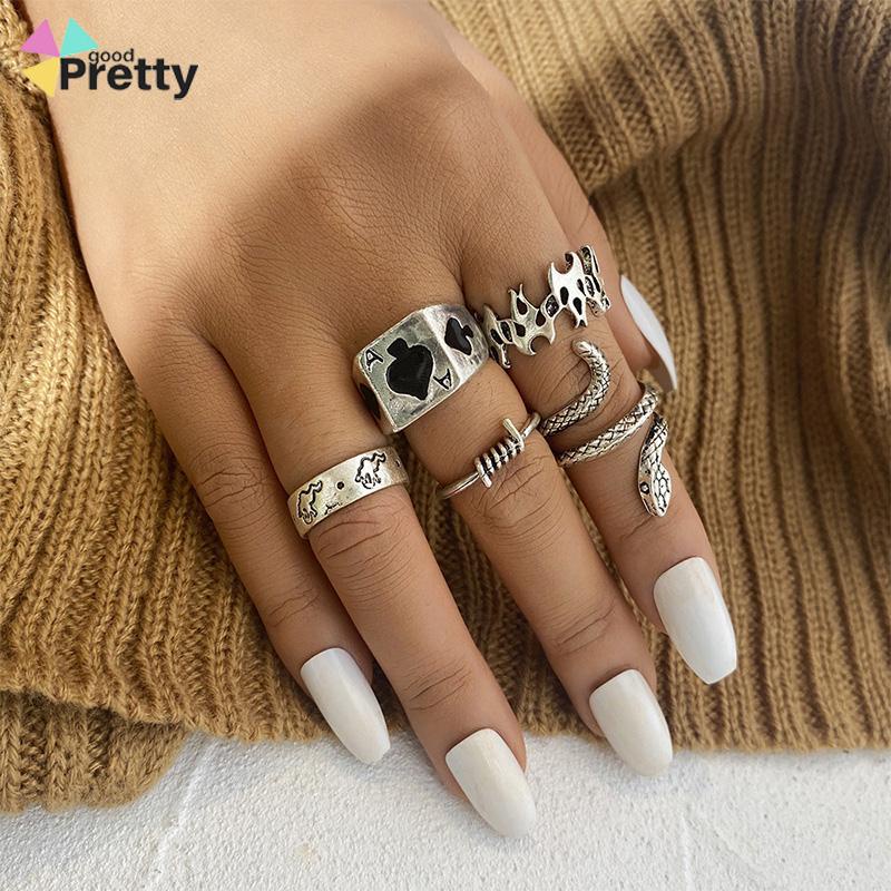 9PCS/SET SWORD RING HIP HOP PUNK SILVERMETAL RING SET - PD