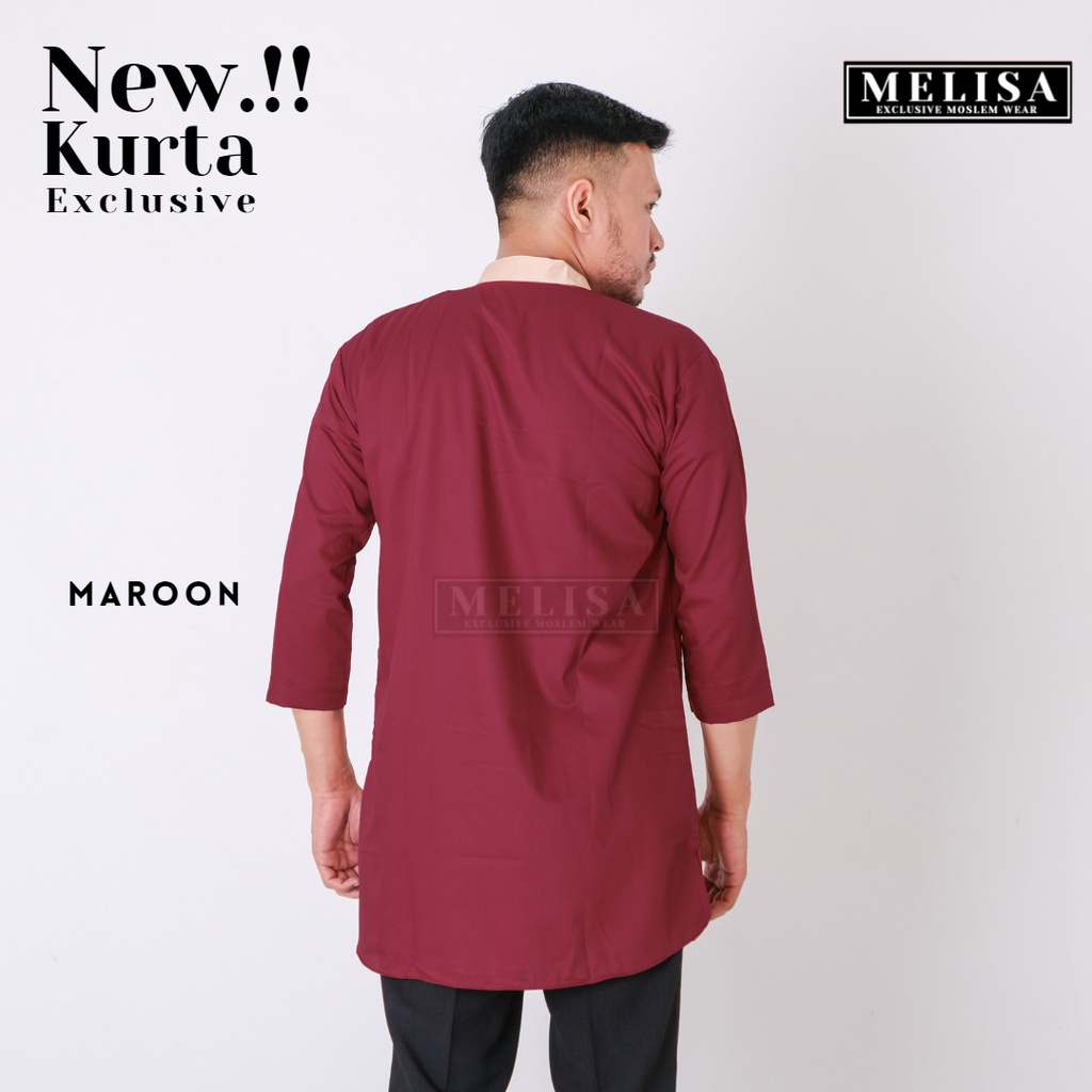 Koko Kurta Pria Dewasa Remaja Laki Laki Lengan 3/4 Bahan Toyobo Super Premium-Merah Maroon