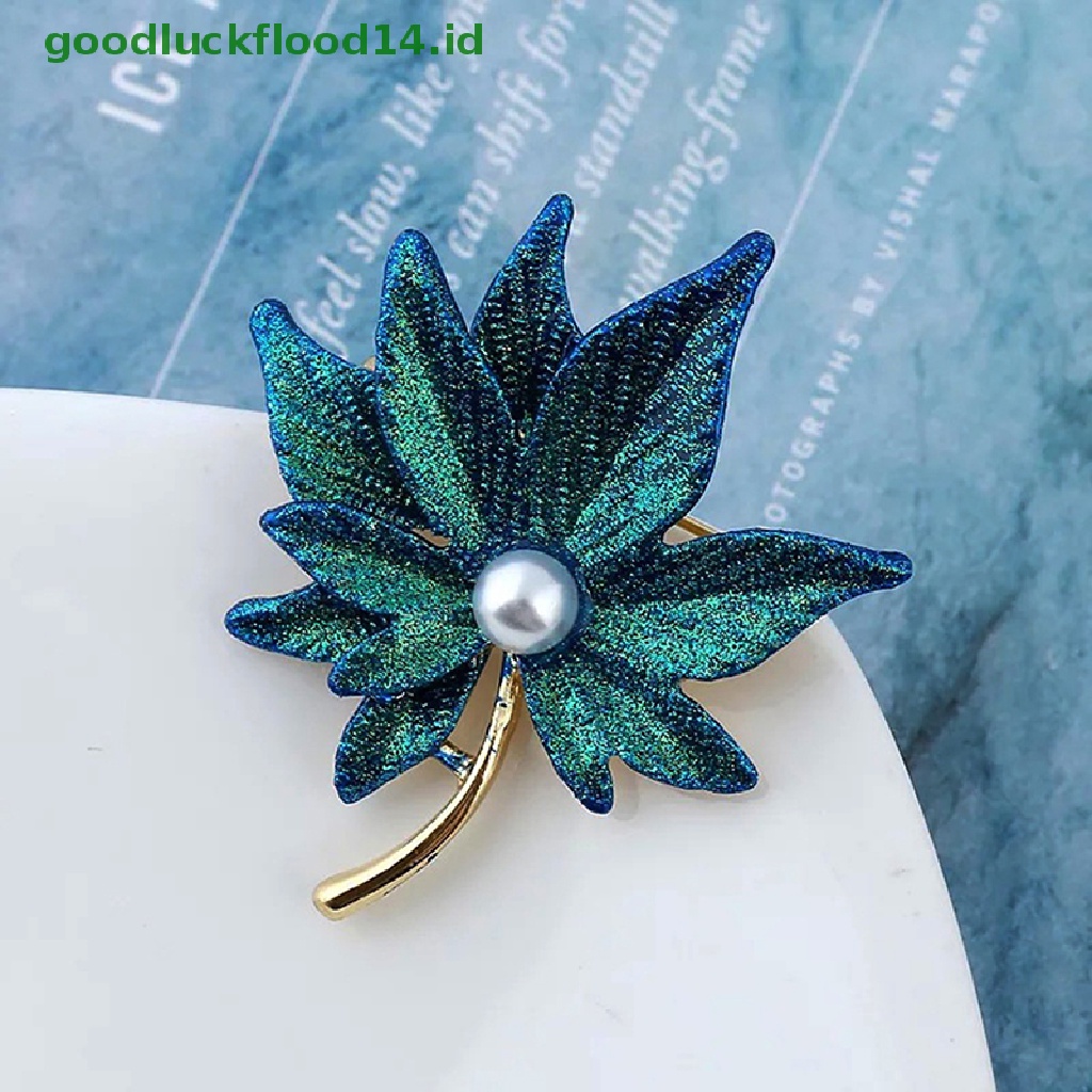 [GOOGFOUR] Pin Bros Daun Maple Kristal Dengan Mutiara Palsu Wanita Lapel Pin Girl Decor [TOP]