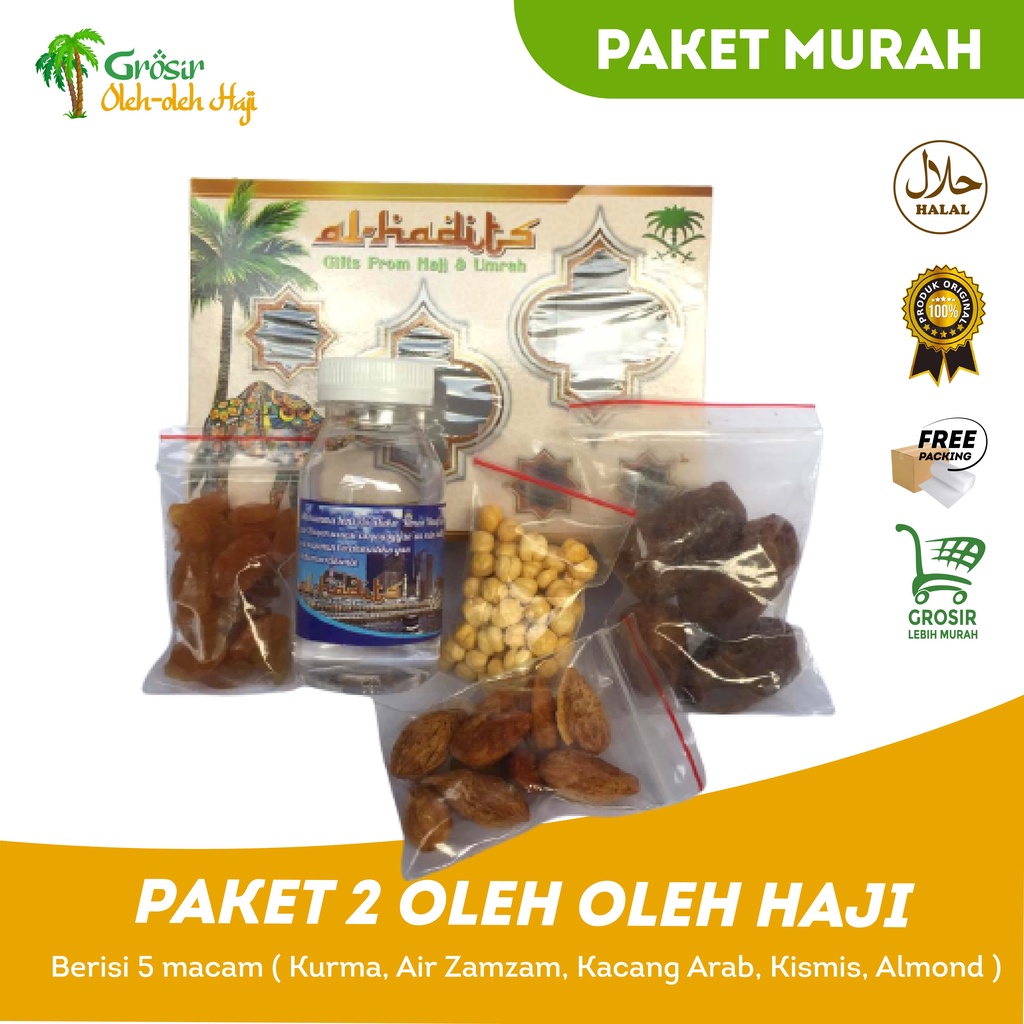paket 2 oleh oleh haji dan umroh + kacang almond + air zamzam