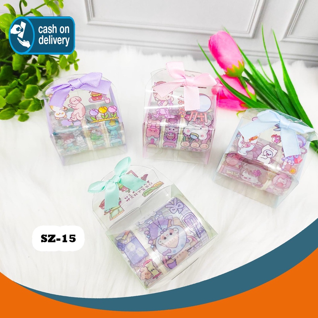 

Sticker BOX Mini Washi Tape paper bag kecil Solatip Roll Kode SZ-15 Set Daily Manual Cute Pattern Decorative Tape Sticker