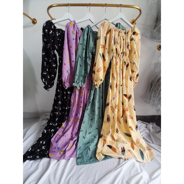 (183/3) Daster Smock Jumbo LD 140 Panjang Semata Kaki Rayon Longdress Motif Kekinian Homedress Vinta