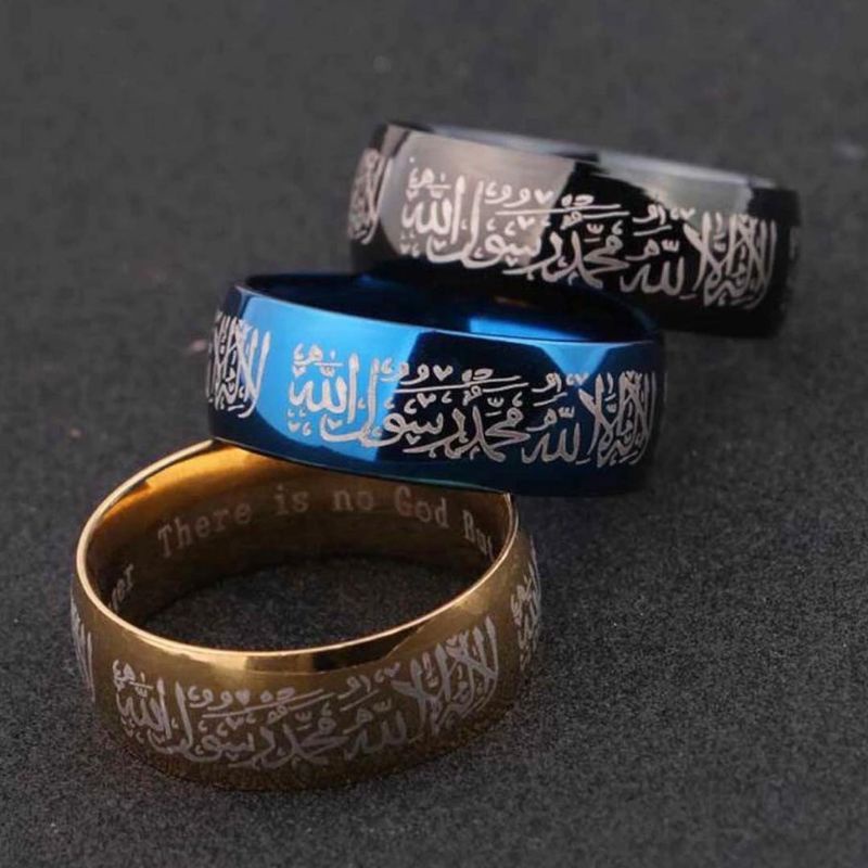 Cincin Titanium Tauhid Hitam Syahadat Muslim Tulis Arab