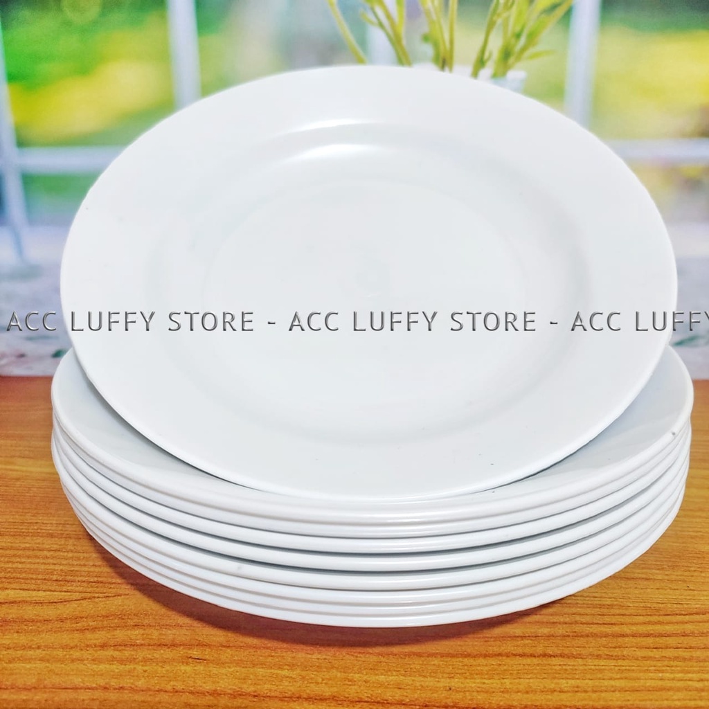 Satu Lusin /12  Pcs Piring Makan Putih Polos - Piring Plastik murah tebal - Piring mkan plastik 23cm