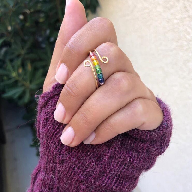 Fidget Bead Rings For Anxiety Copper Spinner Ring Cincin Anti Kecemasan Berputar Cincin Pereda Stres