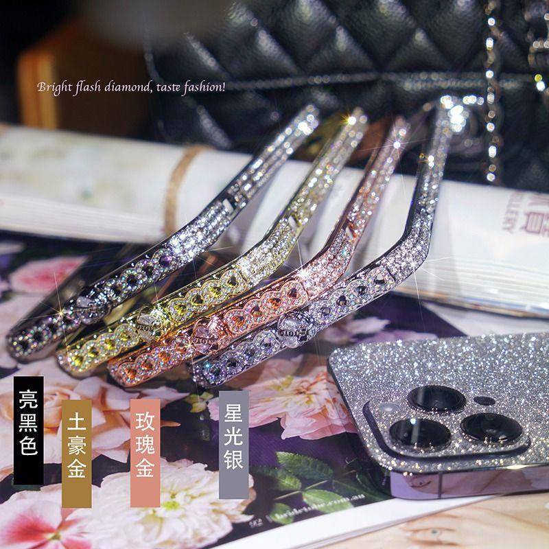 IPHONE Casing Bumper Bahan Metal Berlian Berkilau Untuk iPhone14 13 12 11 Pro Max Plus Case Bling Berlian Imitasi Cover Untuk Iphone14Plus iPhone14 iPhone13