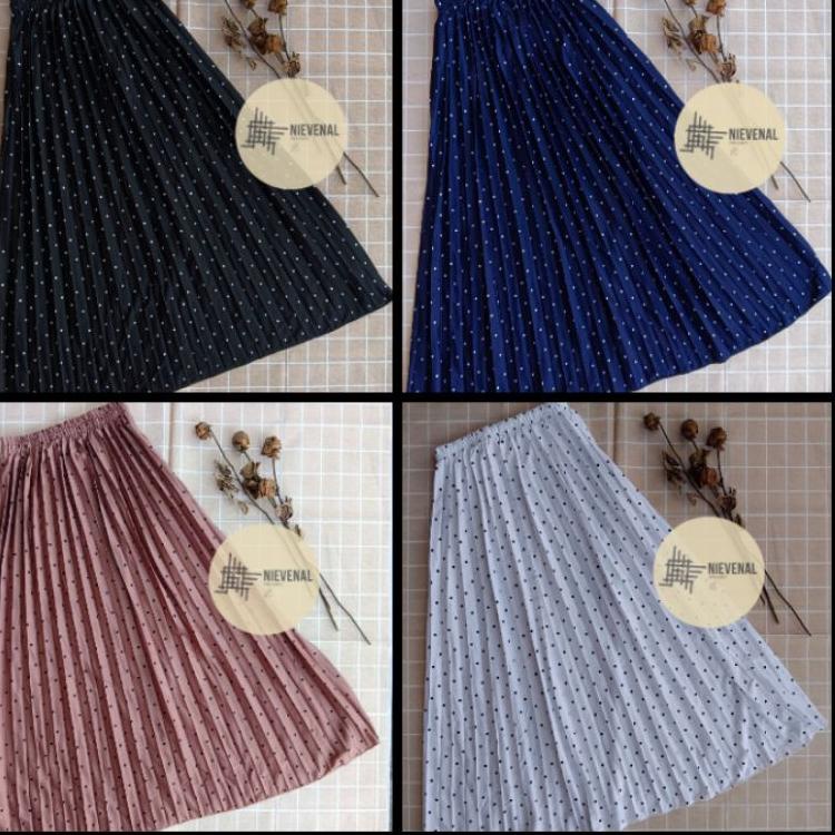 "TV.21Ja23ᴰ" rok plisket wanita dewasa panjang motif polkadot tebal model kekinian prisket korea sty