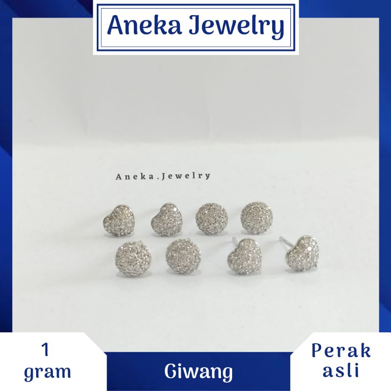 Giwang Variasi Full Mata, Sepuh Emas Putih, Perak 925