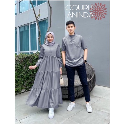 Baju Couple Pasangan Polos CP Aninda Pakaian Pasangan Couple Kemeja dan Gamis Busui Dress Polos Set 
