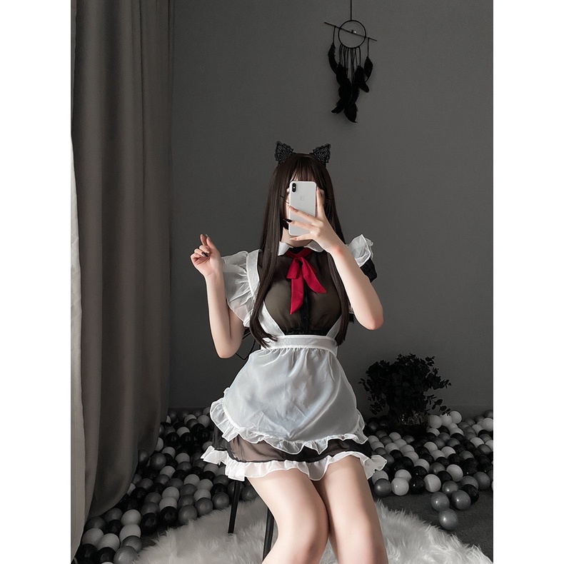 Lingerie Sexy Cosplay lure Perban Apron Sifon Perspektif Pembantu Seragam A206