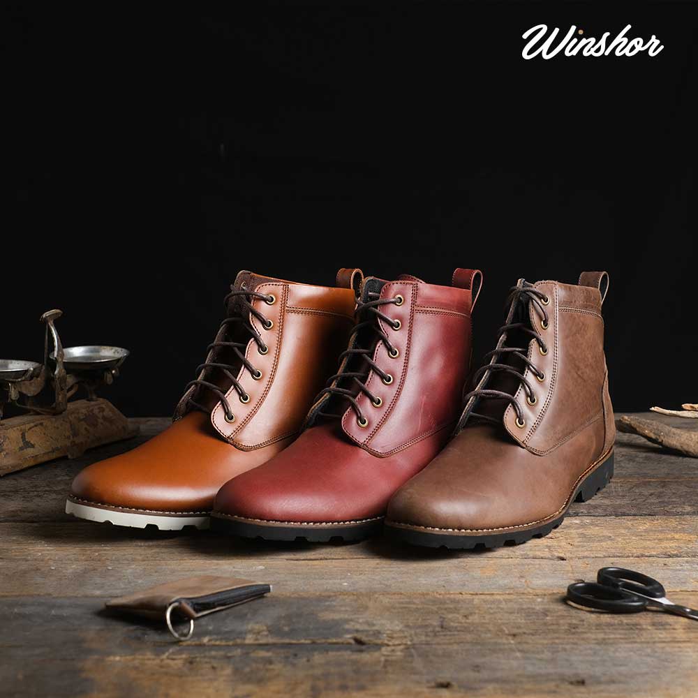 Sepatu Boot Kulit Pria - Winshor - Atom Red Wine