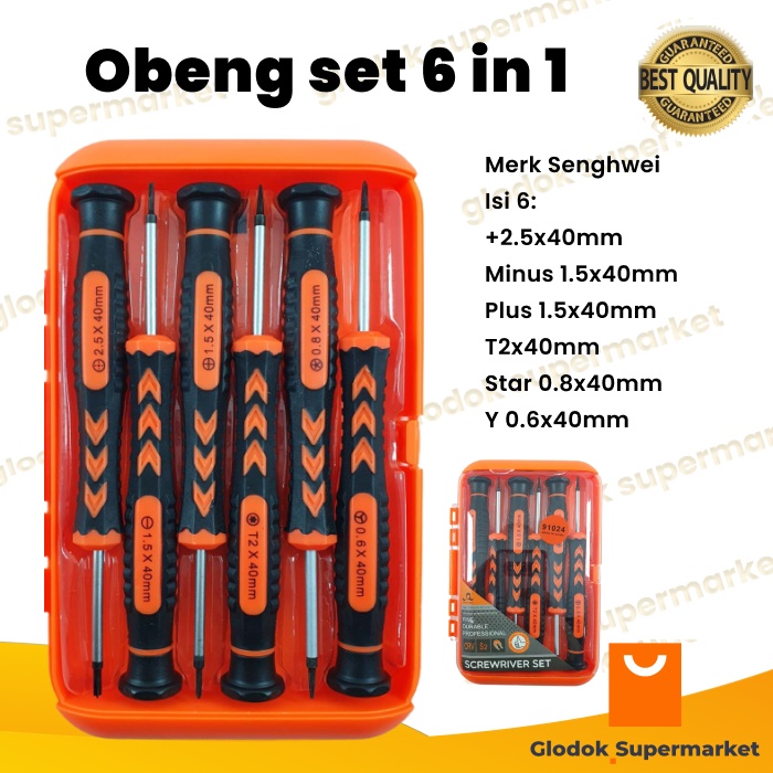 Obeng Set 6 in 1 Service Hp Reparasi Multifungsi CRV 91024 Senghwei