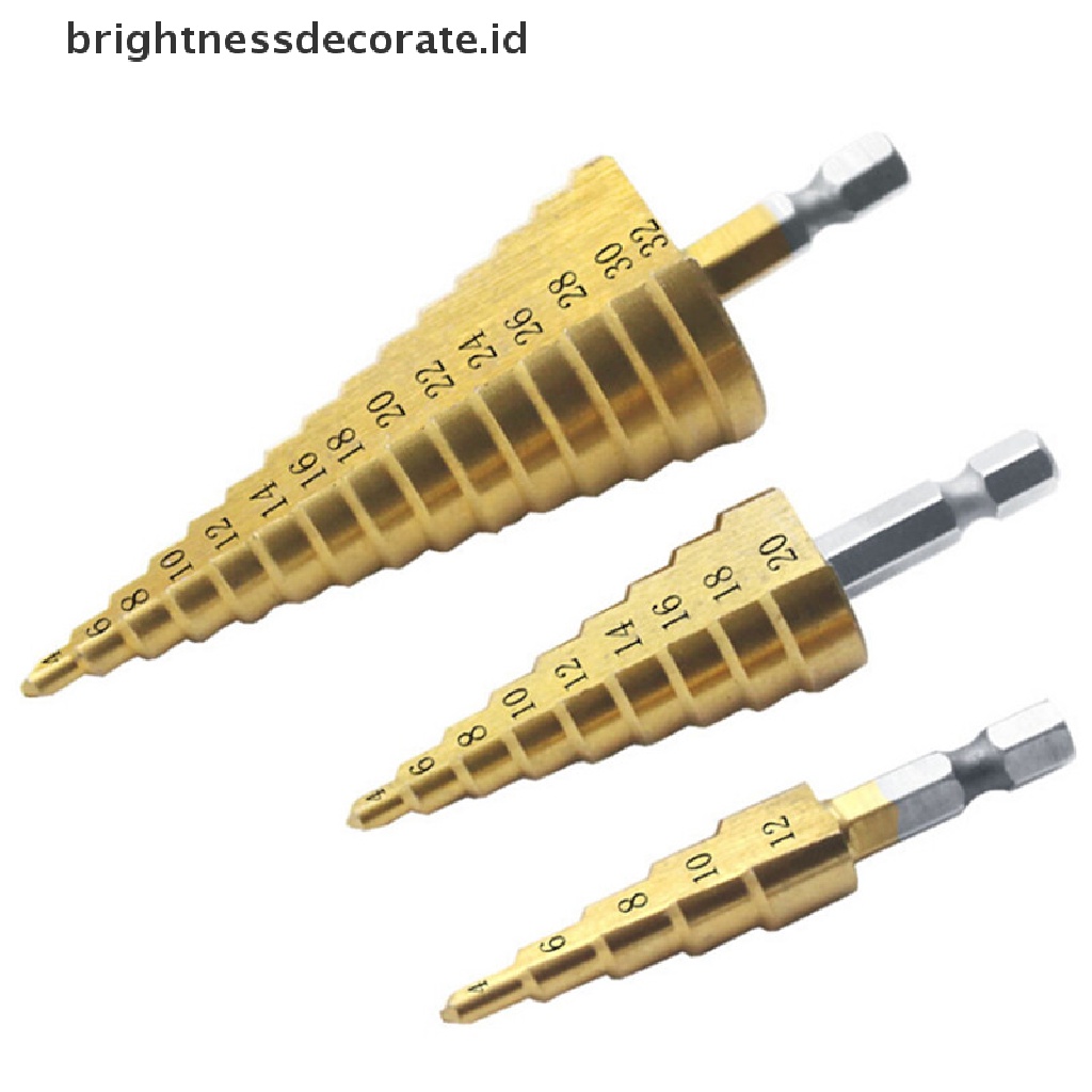[Birth] Besar HSS Steel Step Cone Drill Titanium Bit Set Pemotong Lubang 4-12/20/32mm [ID]