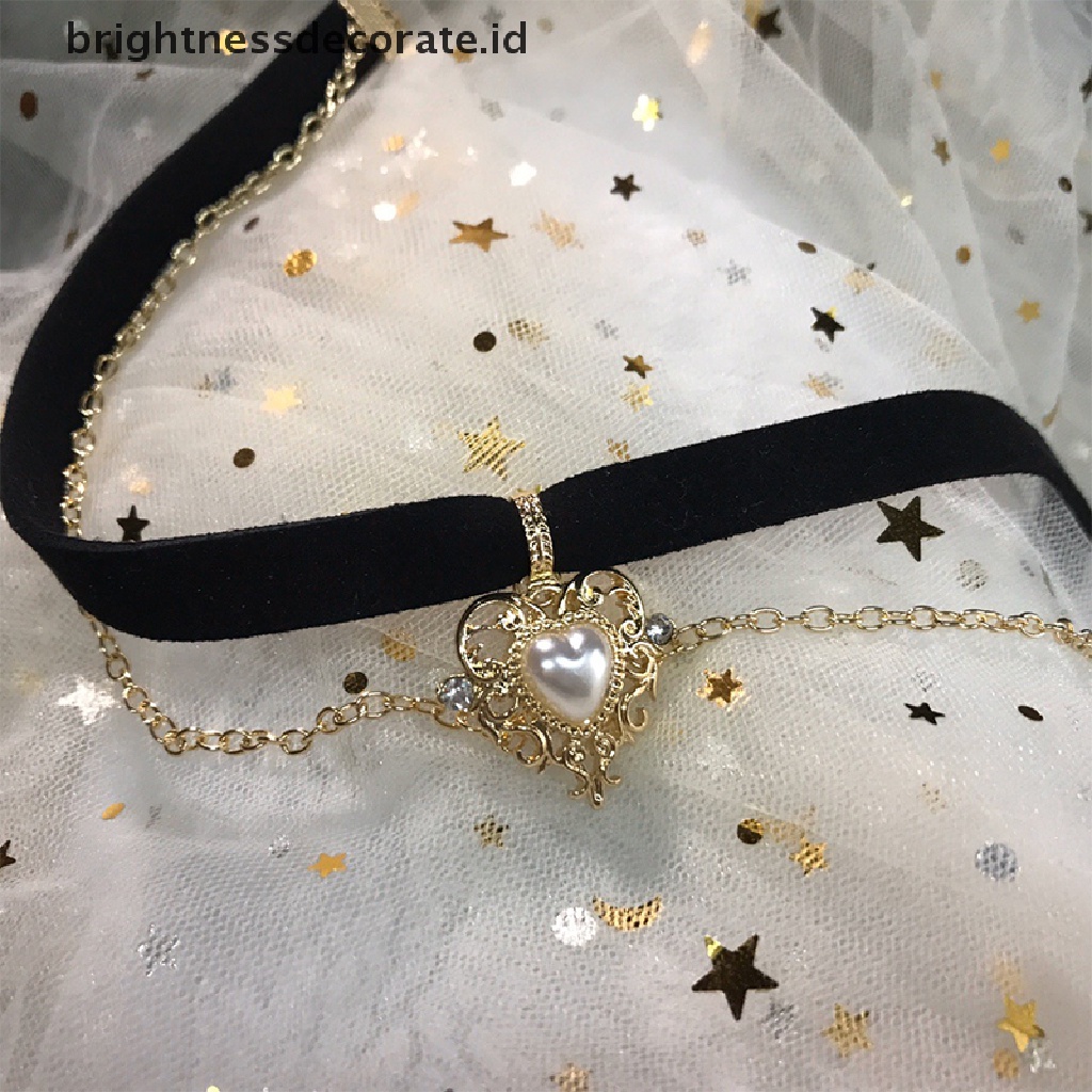 [Birth] Vintage Beludru Hitam Choker Cinta Hati Liontin Kalung Untuk Wanita Gadis Hadiah [ID]
