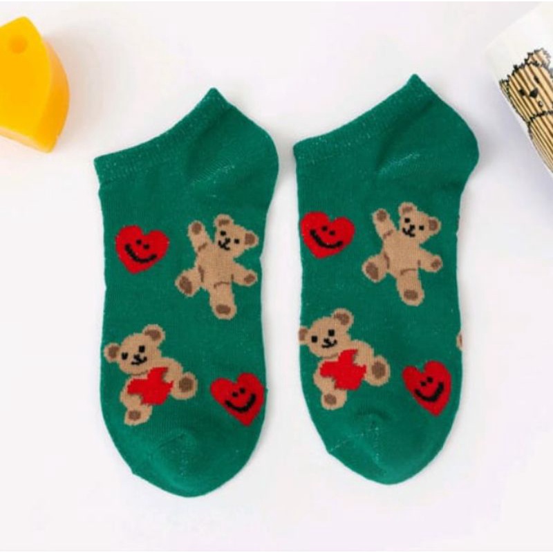 Kaos Kaki Wanita Motif Love Bear Kaos Kaki Pendek Ice Socks Korean