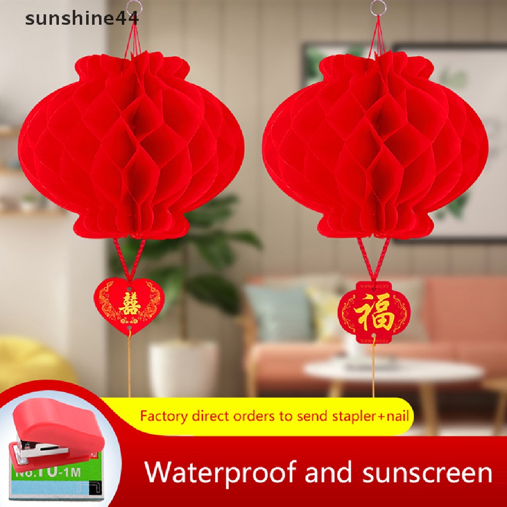 Sunshine 10PCS Lampion Kertas Merah Anti Air Untuk Dekorasi Festival Musim Semi Imlek.