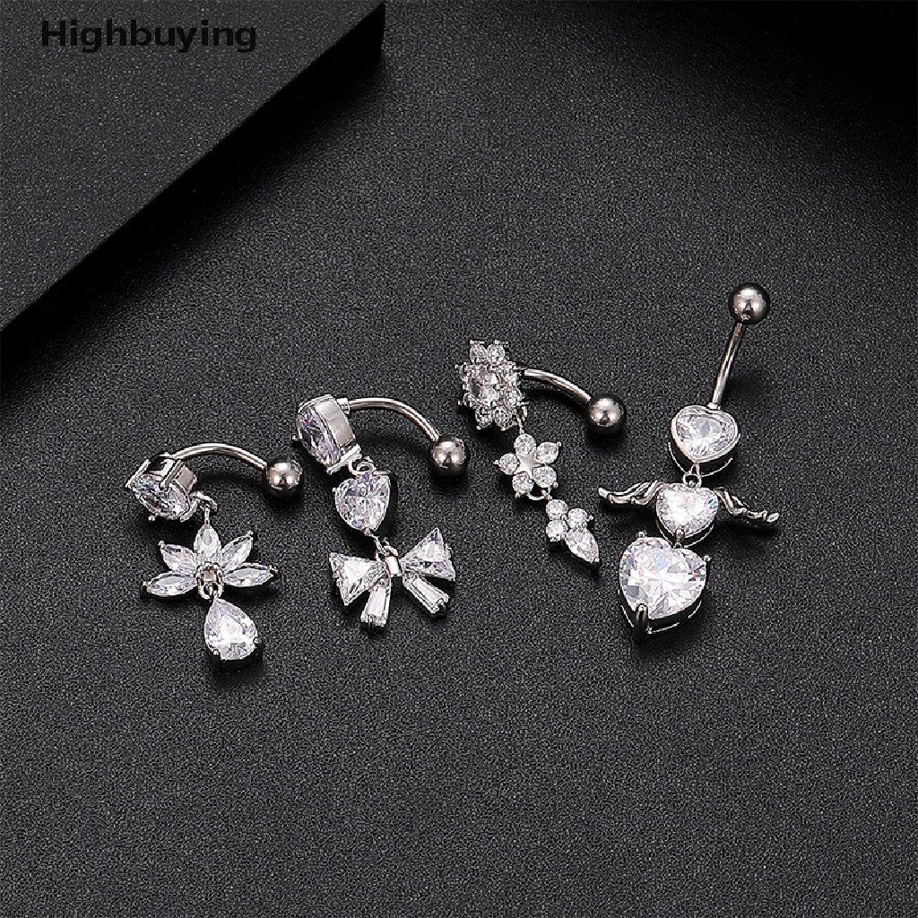 Hbid 1Pcs Reverse Dangel Belly Button Heart Dengan Sayap Bunga Pusar Cincin Glory