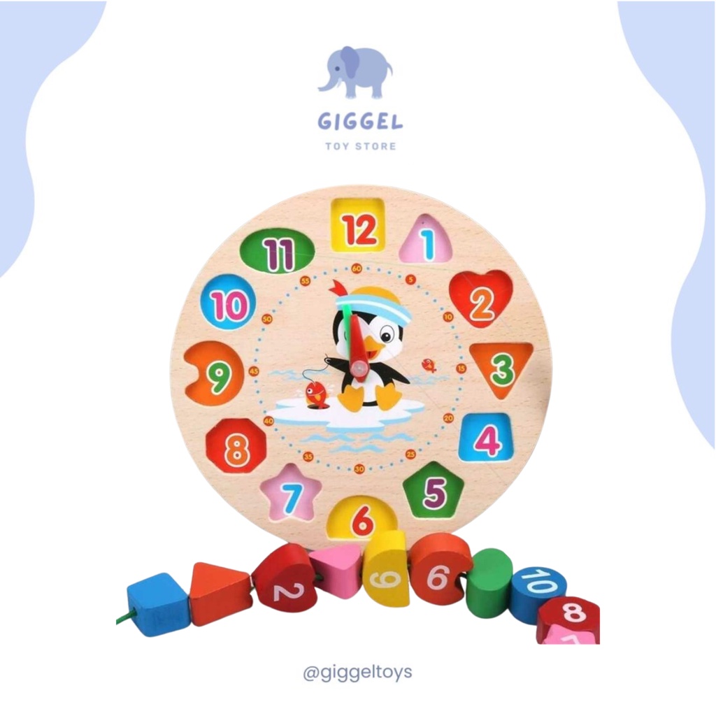 [ Giggel ] Mainan Edukasi Anak / Puzzle Jam Kayu / Wooden Clock Jam Kayu Puzzle / Jam Belajar Waktu Mainan Edukasi Anak Jam Kayu Anak Mengenal Waktu