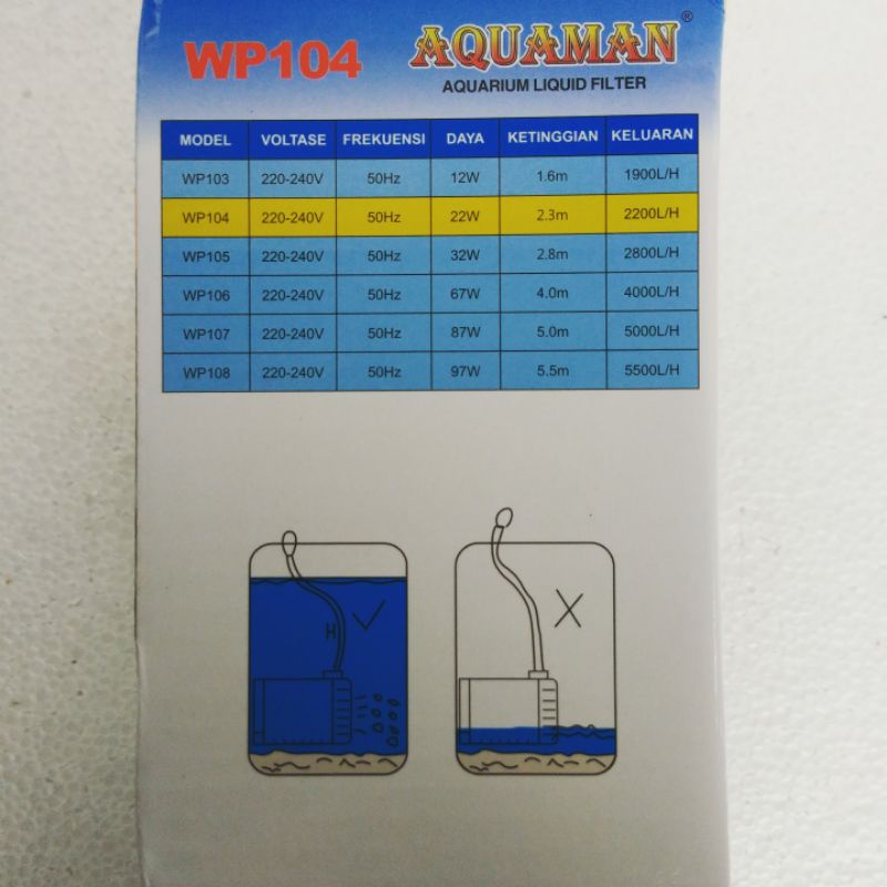 mesin pompa filter celup aquarium AQUAMAN WP 104 submersible pump kolam waterpump akuarium ph water pump