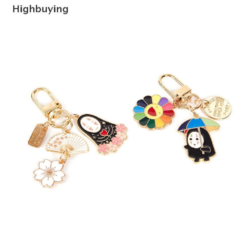 Hbid Kartun Tanpa Wajah Pria Gantungan Kunci Wanita Bunga Logam Sakura Key Chain Hadiah Perhiasan Glory