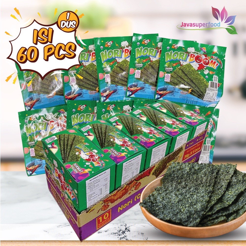 NoriBoom (1 DUS ISI 60 PCS) / Nori Sachet Seaweed Snack 3g Rumput Laut Halal Rasa Original