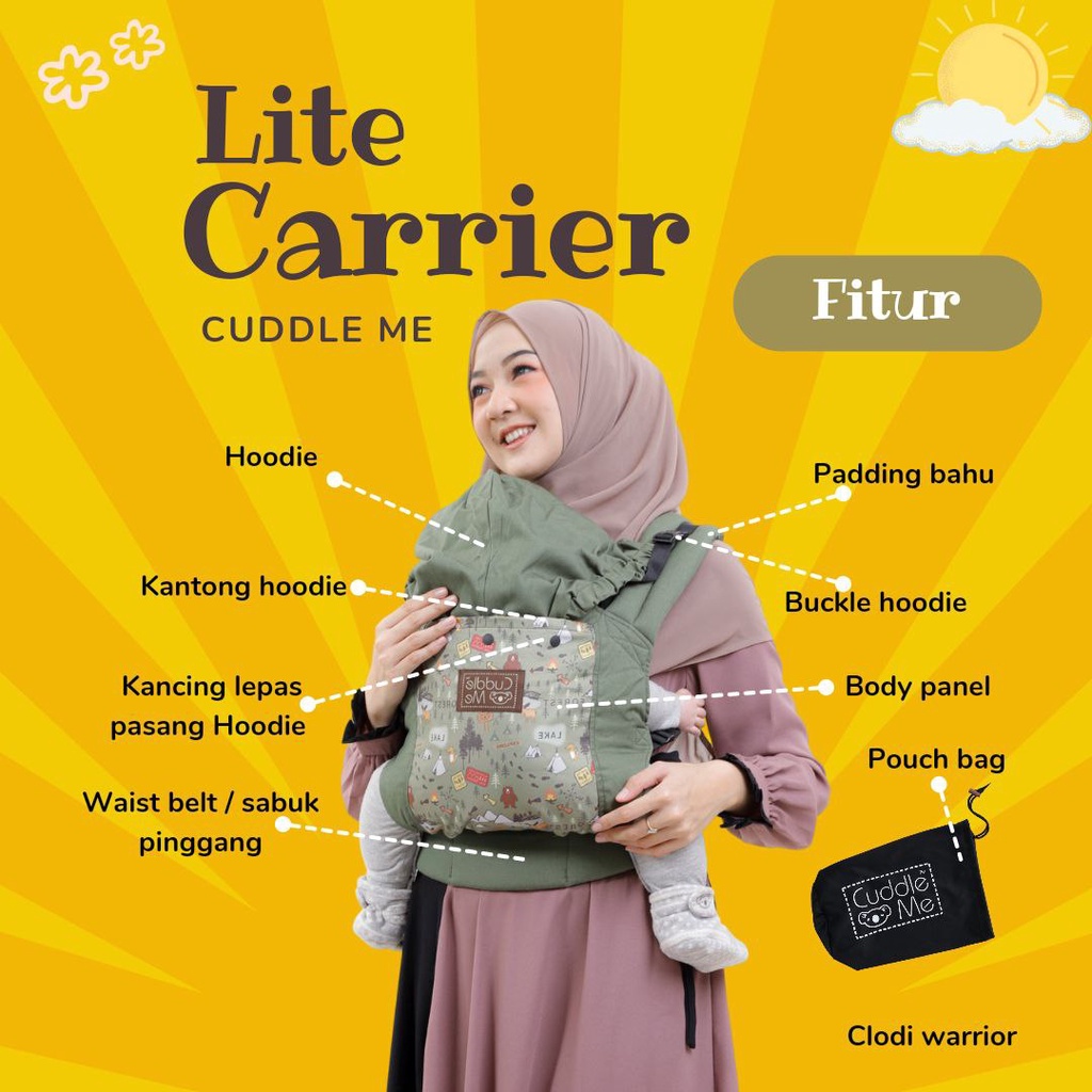 CUDDLE ME  LITE CARRIER MOTIF Gendongan M Shape Simpel bisa 2 posisi gendong anti pegal