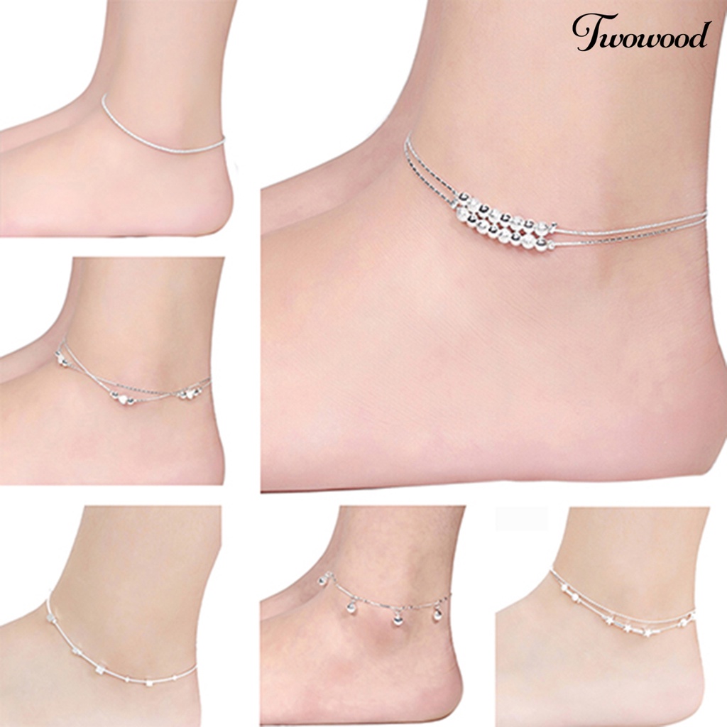 Twowood Anklet Exquisite Adjustable Wanita Bintang Hati Beads Pendant Foot Bracelet Untuk Belanja