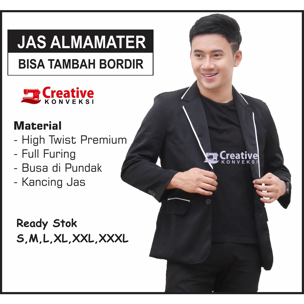 Jas Almamater hitam lis putih, BISA TAMBAH BORDIR, jas Sekolah, Jas Almamater, Jas Pesantren, Jas Hi