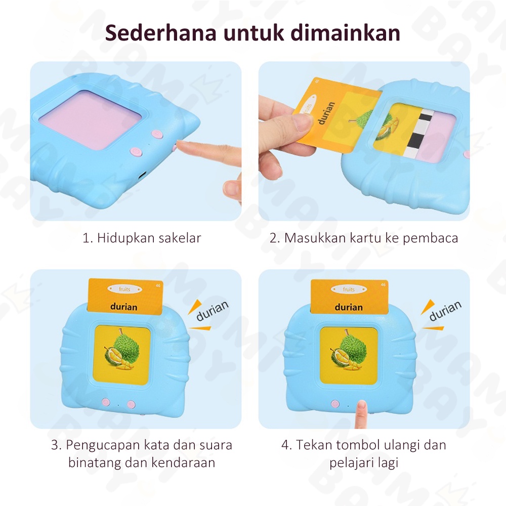 Mamibayi Mainan Edukasi Flash Card Anak Card Early Education Bersuara Alat Bantu pengenalan kosakata